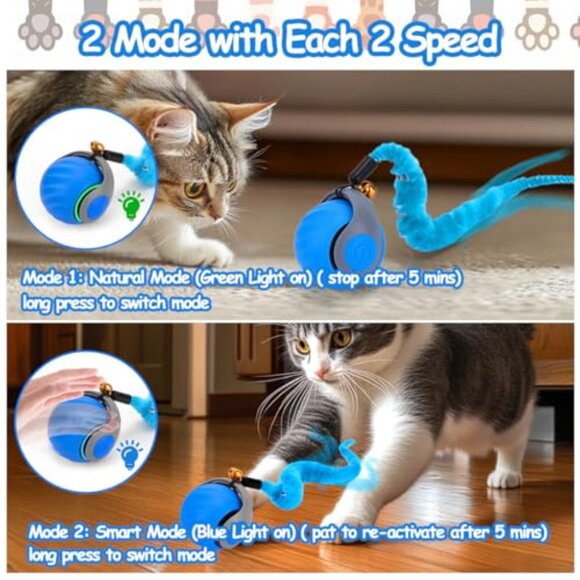 Interactive Cat Toy Ball Automatic Rolling Feather Tails Motion Activated - Picture 3 of 7